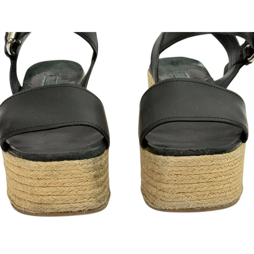 Prada Platform Espadrille Sandals Black Leather Open Toe Size EU 36.5/ US 6.5 - Picture 3 of 16